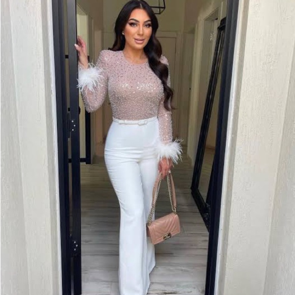 NADINE MERABI White Flare Pants